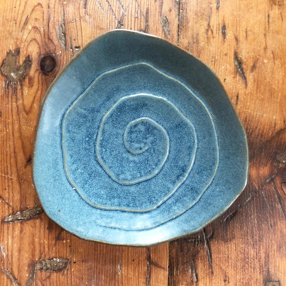 Handmade Blue Ceramic Dessert Plate 6.25" - Picture 3 of 5
